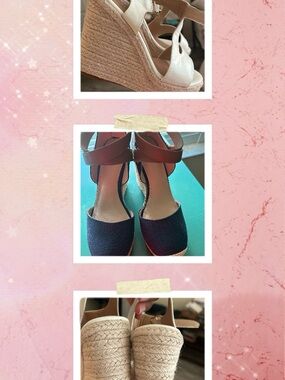 **BUNDLE** Women’s Espadrille Wedge Sandals - Blue Pair and White Pair